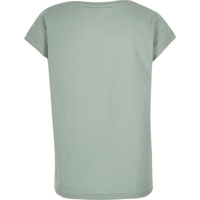 Girls green sequin print T-shirt